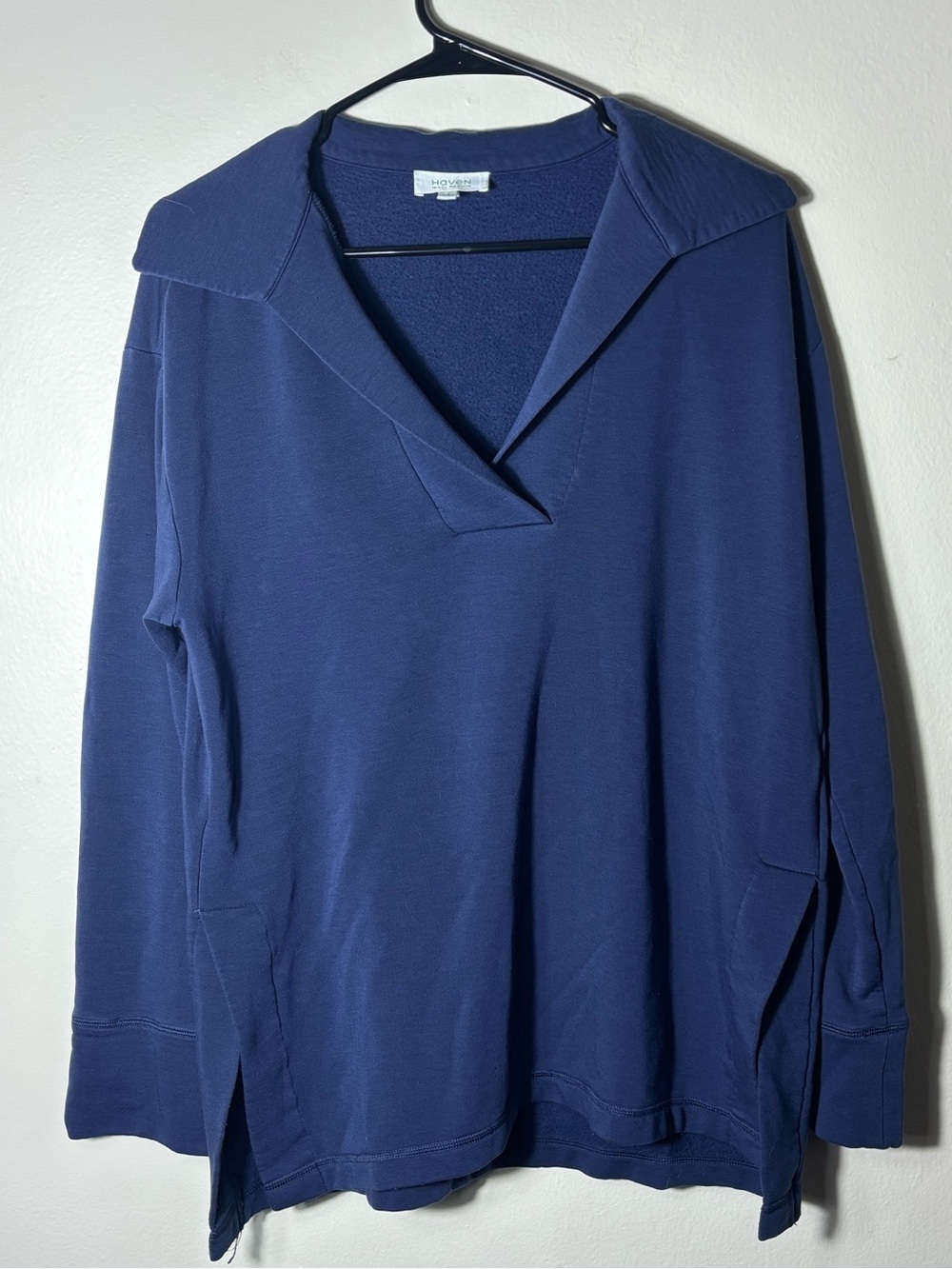 Women’s Haven Well Within Blue Collared Vneck Pull Over Sz Small